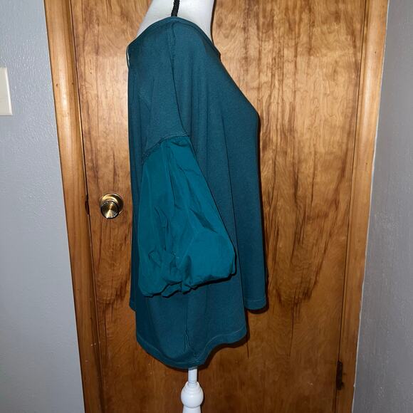 Green We The Free Free People Blossom Boxy Puff Sleeve Top Size Medium - Picture 2 of 9